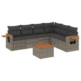 7 Piece Garden Sofa Set with Cushions Grey Poly Rattan - Front View
