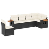 6 Piece Garden Sofa Set with Cushions Black Poly Rattan - Front View