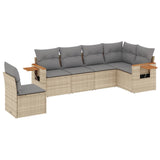 6 Piece Garden Sofa Set with Cushions Beige Poly Rattan - Front View
