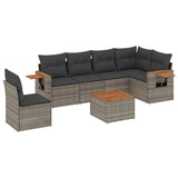 7 Piece Garden Sofa Set with Cushions Grey Poly Rattan - Front View