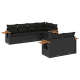 7 Piece Garden Sofa Set with Cushions Black Poly Rattan - Front View