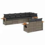 8 Piece Garden Sofa Set with Cushions Grey Poly Rattan - Front View