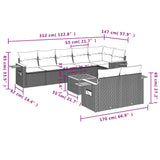 9 Piece Garden Sofa Set with Cushions Grey Poly Rattan
