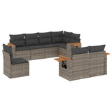 8 Piece Garden Sofa Set with Cushions Grey Poly Rattan - Front View