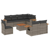 9 Piece Garden Sofa Set with Cushions Grey Poly Rattan - Front View