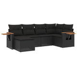 6 Piece Garden Sofa Set with Cushions Black Poly Rattan - Front View