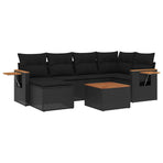 7 Piece Garden Sofa Set with Cushions Black Poly Rattan