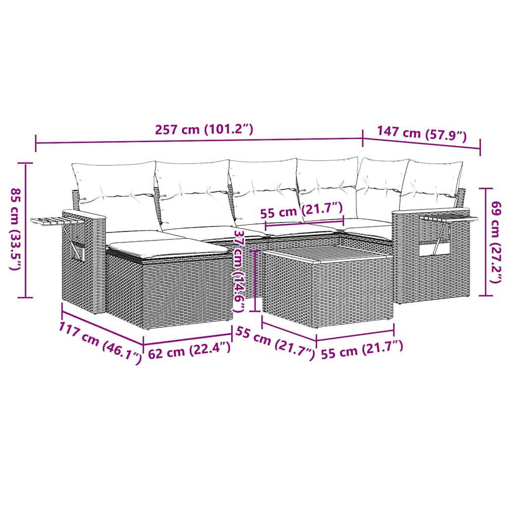 7 Piece Garden Sofa Set with Cushions Black Poly Rattan