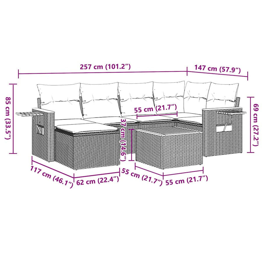 7 Piece Garden Sofa Set with Cushions Black Poly Rattan
