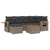 7 Piece Garden Sofa Set with Cushions Grey Poly Rattan - Front View