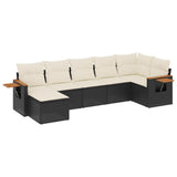7 Piece Garden Sofa Set with Cushions Black Poly Rattan - Front View