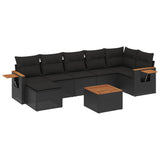 8 Piece Garden Sofa Set with Cushions Black Poly Rattan - 45-Degree Angle