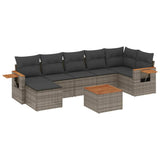 8 Piece Garden Sofa Set with Cushions Grey Poly Rattan - Front View