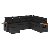 7 Piece Garden Sofa Set with Cushions Black Poly Rattan - Front View