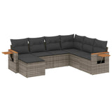 7 Piece Garden Sofa Set with Cushions Grey Poly Rattan - Front View