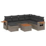 8 Piece Garden Sofa Set with Cushions Grey Poly Rattan - Front View