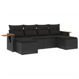 6 Piece Garden Sofa Set with Cushions Black Poly Rattan - Front View