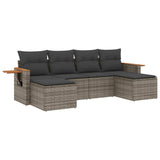 6 Piece Garden Sofa Set with Cushions Grey Poly Rattan - Front View