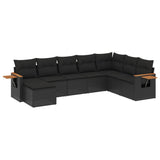 8 Piece Garden Sofa Set with Cushions Black Poly Rattan - Front View