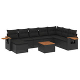 9 Piece Garden Sofa Set with Cushions Black Poly Rattan - Front View
