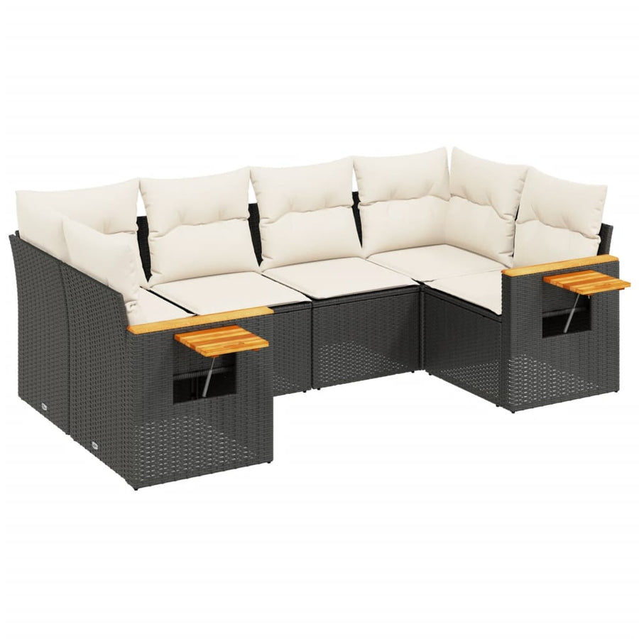 6 Piece Garden Sofa Set with Cushions Black Poly Rattan