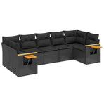 7 Piece Garden Sofa Set with Cushions Black Poly Rattan