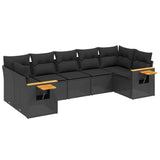 7 Piece Garden Sofa Set with Cushions Black Poly Rattan - Front View