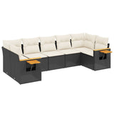 7 Piece Garden Sofa Set with Cushions Black Poly Rattan - Front View