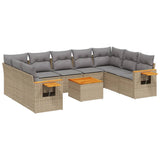 10 Piece Garden Sofa Set with Cushions Beige Poly Rattan - Front View