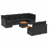 10 Piece Garden Sofa Set with Cushions Black Poly Rattan - Front View