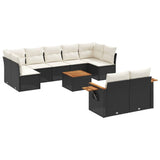 10 Piece Garden Sofa Set with Cushions Black Poly Rattan - Front View