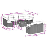 10 Piece Garden Sofa Set with Cushions Grey Poly Rattan - Close-Up Angle