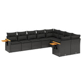 9 Piece Garden Sofa Set with Cushions Black Poly Rattan - Front View
