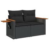 9 Piece Garden Sofa Set with Cushions Black Poly Rattan - 45-Degree Angle