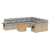 10 Piece Garden Sofa Set with Cushions Beige Poly Rattan - Front View