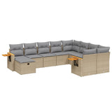 10 Piece Garden Sofa Set with Cushions Beige Poly Rattan