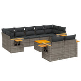 10 Piece Garden Sofa Set with Cushions Grey Poly Rattan - Front View