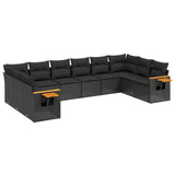10 Piece Garden Sofa Set with Cushions Black Poly Rattan - Front View