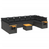 11 Piece Garden Sofa Set with Cushions Black Poly Rattan - Front View