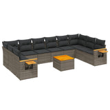 11 Piece Garden Sofa Set with Cushions Grey Poly Rattan - Front View