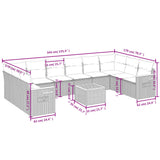 11 Piece Garden Sofa Set with Cushions Grey Poly Rattan - Low Angle