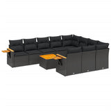 11 Piece Garden Sofa Set with Cushions Black Poly Rattan - Front View
