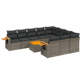11 Piece Garden Sofa Set with Cushions Grey Poly Rattan - Front View