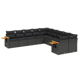 10 Piece Garden Sofa Set with Cushions Black Poly Rattan - Front View