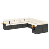 10 Piece Garden Sofa Set with Cushions Black Poly Rattan - Front View
