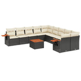 11 Piece Garden Sofa Set with Cushions Black Poly Rattan - Front View