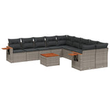 11 Piece Garden Sofa Set with Cushions Grey Poly Rattan - Front View