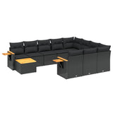 11 Piece Garden Sofa Set with Cushions Black Poly Rattan - Front View