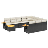 11 Piece Garden Sofa Set with Cushions Black Poly Rattan - Front View