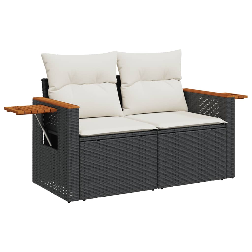11 Piece Garden Sofa Set with Cushions Black Poly Rattan